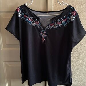 Source Unknown Black Boxy Embellished Blouse